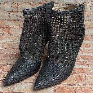 Elegant Black Silver Mesh Women's Ankle Boots